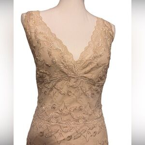 Boston Proper Champagne Lace with sequins Cocktail Dress | Size 10